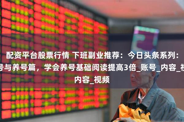配资平台股票行情 下班副业推荐：今日头条系列：起号与养号篇，学会养号基础阅读提高3倍_账号_内容_视频